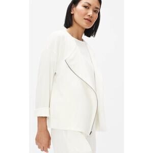 Eileen Fisher Washable Flex Tencel Ponte Jacket Ivory Lagenlook Assymeticral